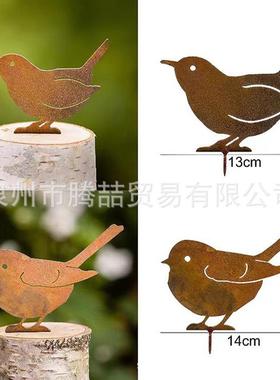 欧式花园生锈铁艺工艺品动物小鸟插园林庭院插件地插公园花篮树桩