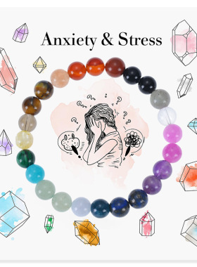 波西米亚七彩石手链虎眼石水晶串珠瑜伽石手串7 Chakras卡片手链