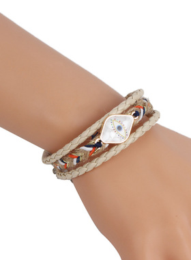 欧美新款恶魔之眼多层手链手工编织叠戴情侣手链现货