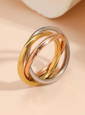 欧美新品轻奢冷淡风三色三环戒指简约时尚百搭情侣款直销