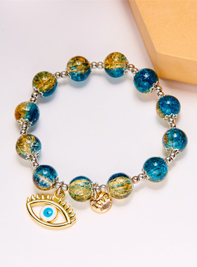 热销爆花晶水晶土耳其恶魔之眼串珠手链创意镂空斜眼手链手环