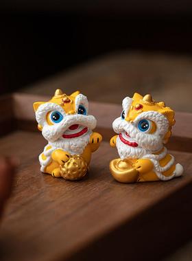 中式中国风喜庆招财进宝醒狮石狮子一对办公室桌面家居装饰品摆件