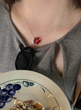 PAPANI趴趴妮12/23 红色花朵吊坠精致甜美简约项链个性锁骨链