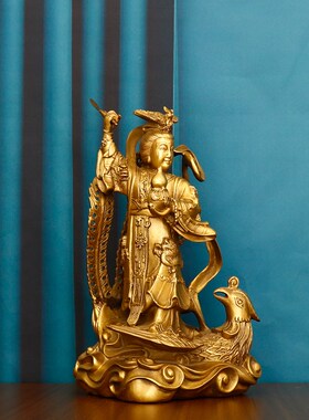 纯铜九天玄女娘娘铜像站像九天圣母九天仙女神像摆件家用家居摆件