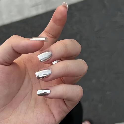 短款穿戴甲冰透银色爆闪电镀成品美甲贴片自然显白指甲贴片 - 图0