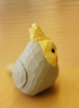 木刻自习室木雕小鸟 玄凤鹦鹉 F可爱纯手工桌面摆件新年礼物