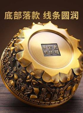 纯铜聚宝盆摆件客厅装饰水晶元宝大号招财进宝铜缸开业乔迁送礼品