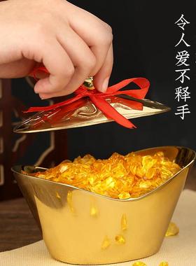 禅意阁纯黄铜开 盖元宝摆件家俱装饰品存钱罐开 业乔迁新居礼品