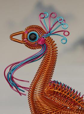 七彩凤玄关酒柜凰摆件手工艺品铝线手编单车景点货源热卖人气爆款