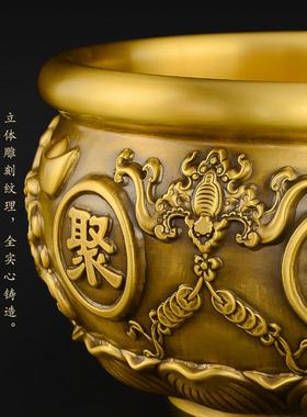 黄铜聚宝盆摆件黄铜米缸招存钱罐客厅财家用实心加厚铜盆铜缸大号