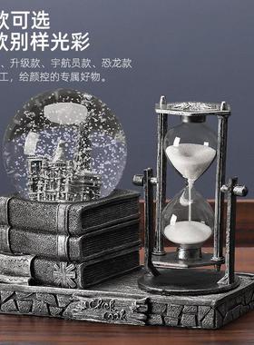 复古创计意自飘雪水晶动球沙件漏复古水晶时器客厅桌面办公桌摆电