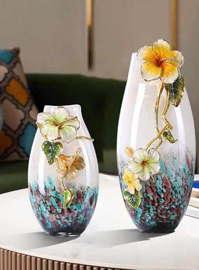 轻高级感厅珐琅彩玻JMI璃花瓶件摆客插花酒奢柜电视柜装饰品高档