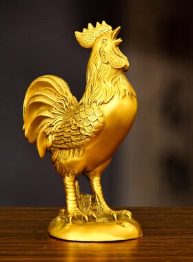 纯黄铜公鸡摆件生肖鸡元宝鸡金鸡报晓大号家居店R铺办公室装饰送