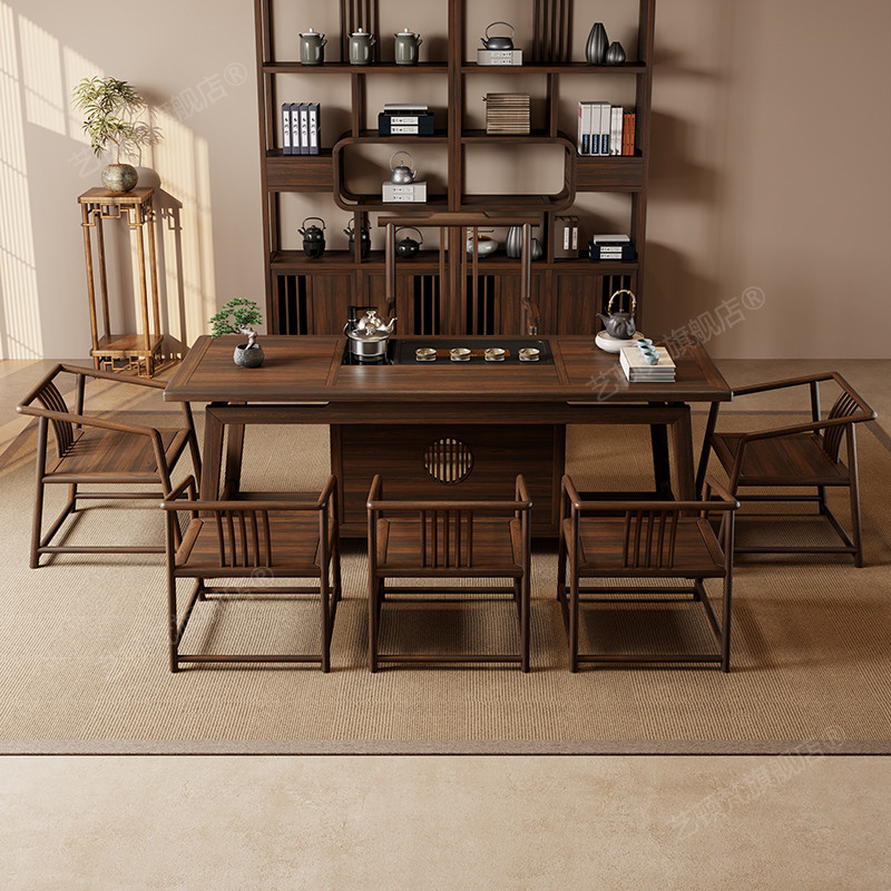 现代乌金木茶桌椅组合新中式办公茶台一体阳台功夫泡茶家用小茶桌,淘宝优惠券,粉丝福利购,淘宝优惠卷