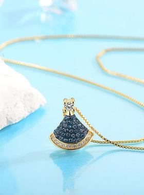 S925纯银蓝钻裙子轻奢项链