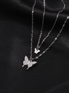 S925纯银双层蝴蝶项链