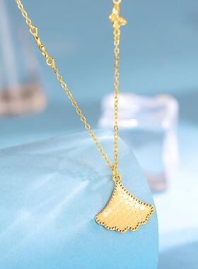 S925纯银轻奢小裙子银杏叶项链