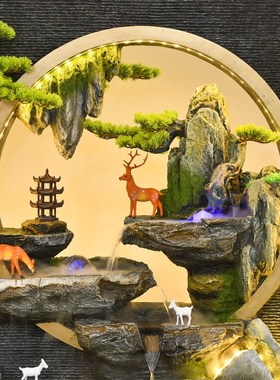 中式落地双面水幕墙隔断s屏风办公室庭院假山流水喷泉鱼池开业礼