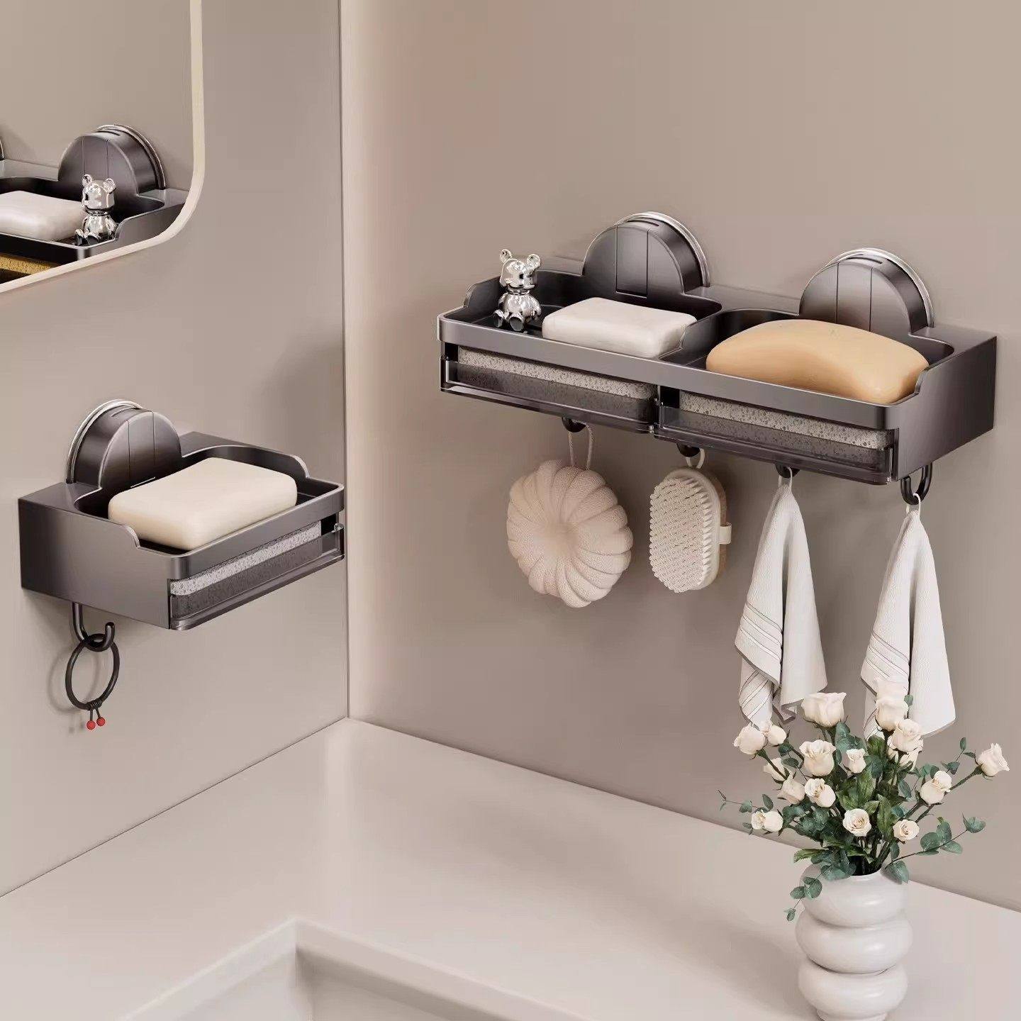 吸盘肥皁盒壁挂式浴室阳台洗衣池香皁收纳沥水置物架吹风机置物架,淘宝优惠券,粉丝福利购,淘宝优惠卷