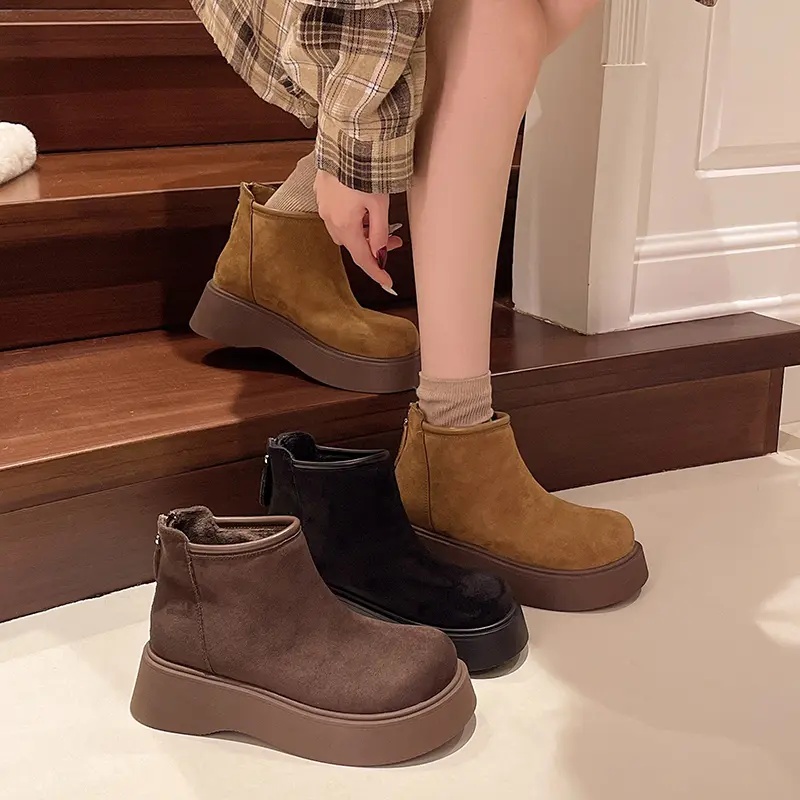 厚底勃肯短靴女2025年秋冬新款复古平底小短靴爆款百搭时尚瘦瘦靴 - 图0