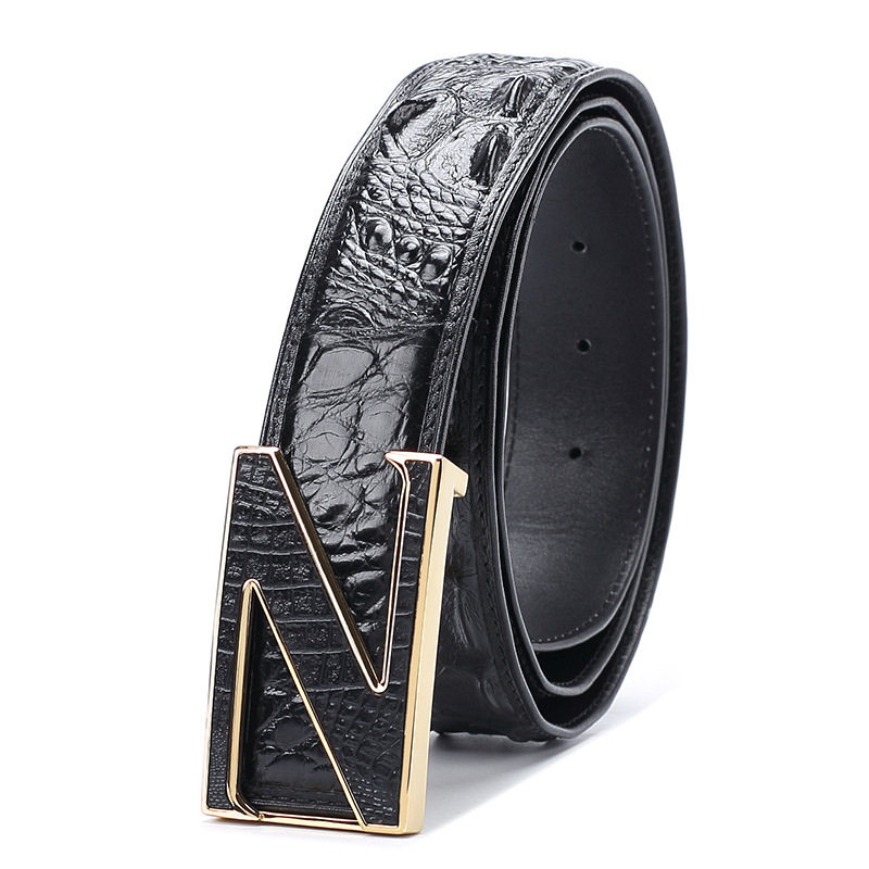 正宗真鳄鱼皮皮带男真皮正品高档名牌腰带男士轻奢侈品平滑扣裤带