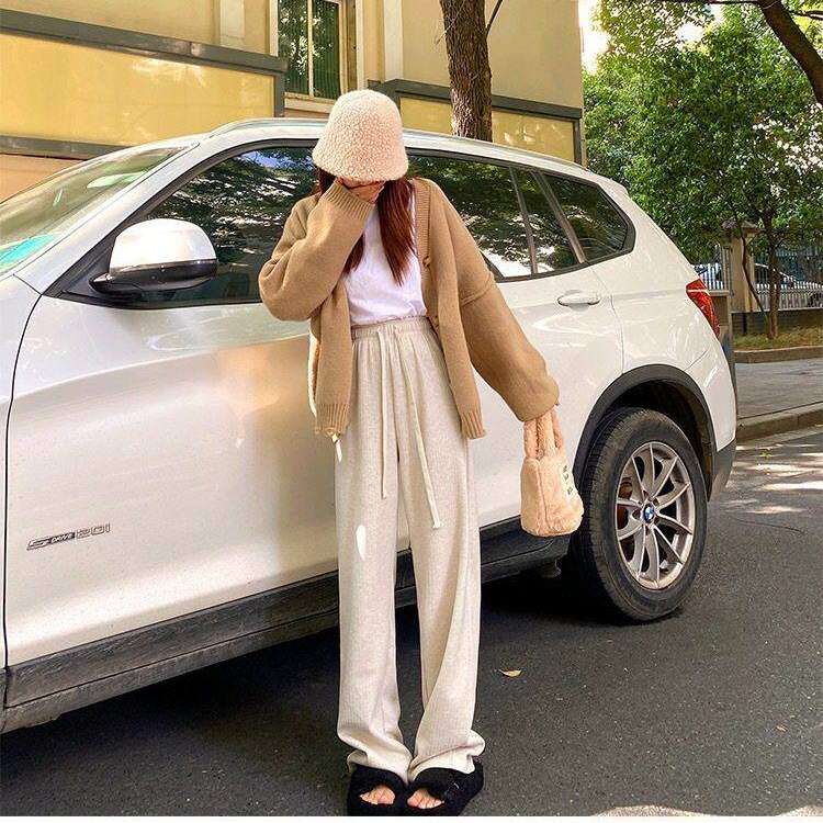 糯米裤女秋冬慵懒感软糯百搭高腰垂感阔腿裤显瘦xc