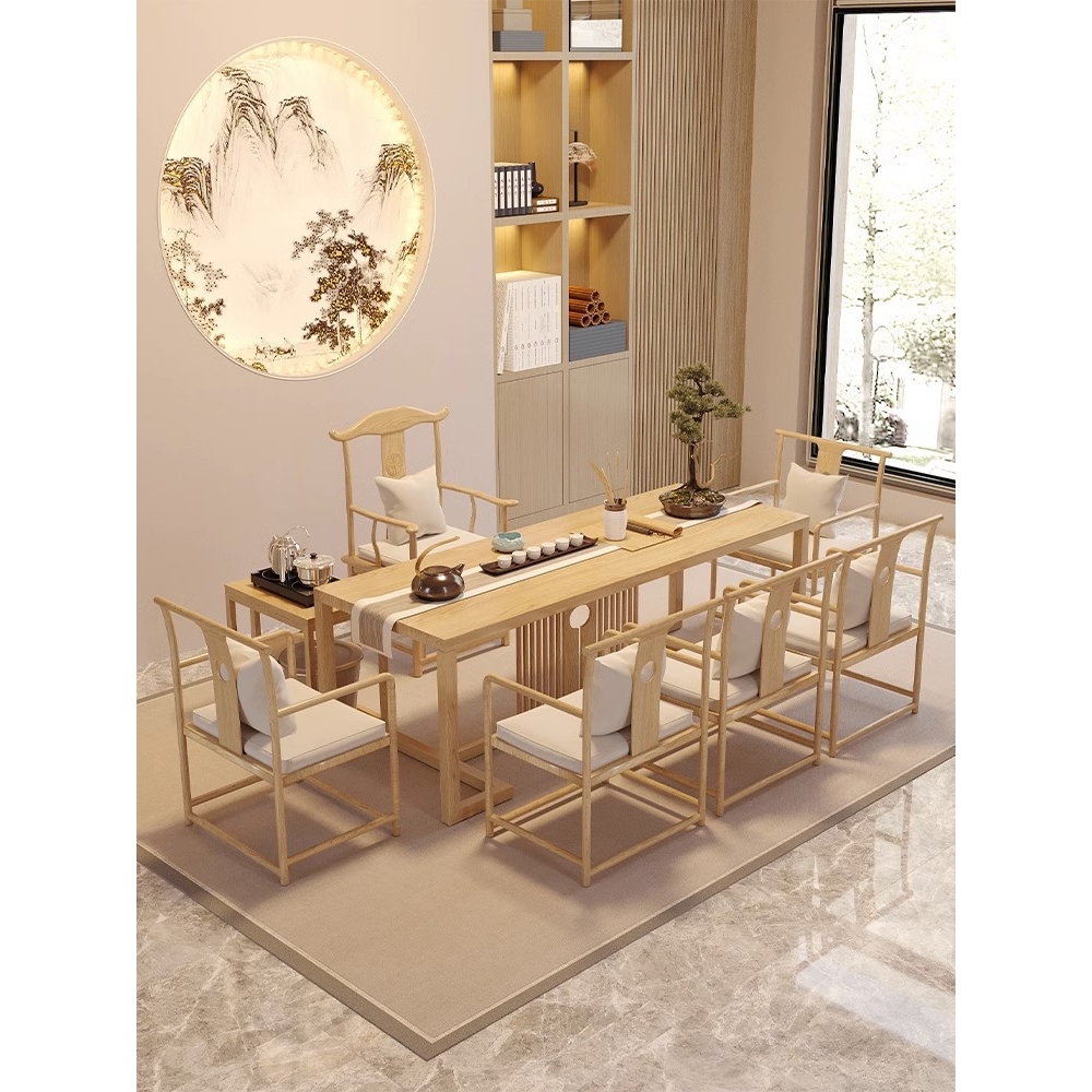 新中式实木功夫茶桌家用客厅大板茶台办公室功夫会客泡茶桌椅组合 - 图1