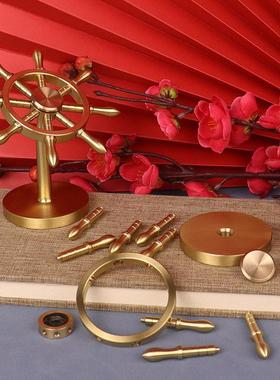 禅意阁黄铜船舵摆件可旋转领航员解压手把件全铜转钱创意小礼品