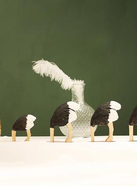 鹿妖商店 埋头鸵鸟 实木桌面摆件 纯手工动物木雕 视错觉艺术家居