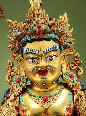 藏村彩珠镶嵌《黄财神》室内家用全鎏金《五姓财神》铜佛像摆件