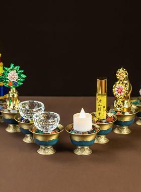 黄铜莲花八供养组合套装八吉祥供杯供水八吉祥花食子供品家用摆件