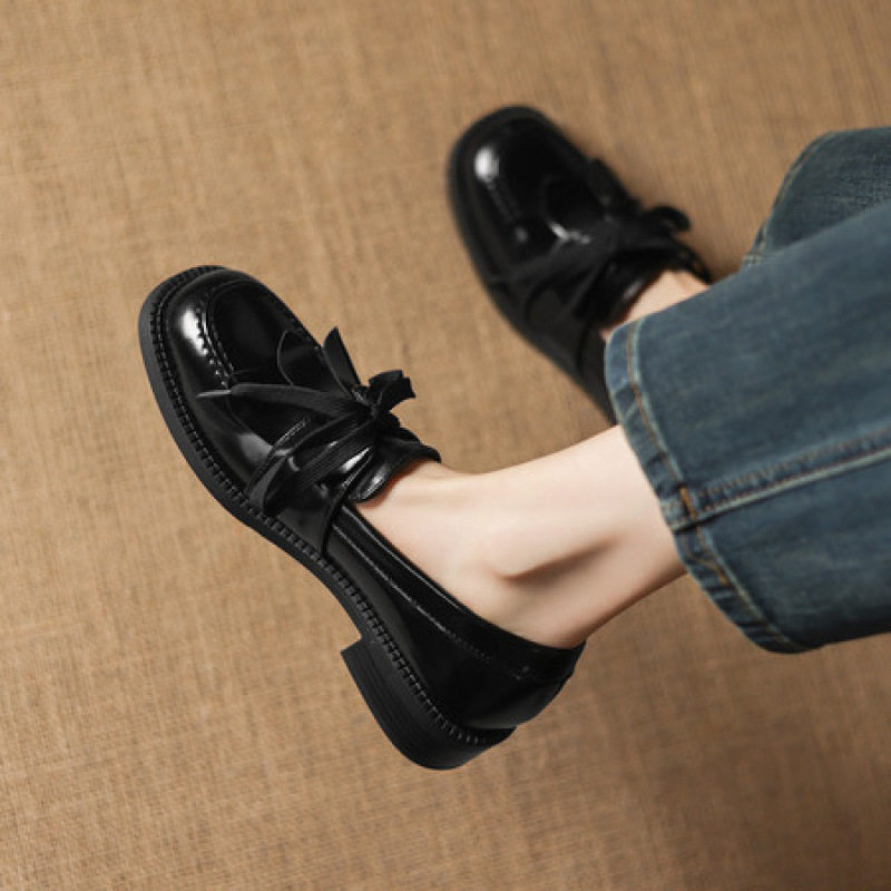 女士质感时尚2026年新款圆头粗跟低跟系带乐福小皮鞋新颖深口单鞋,淘宝优惠券,粉丝福利购,淘宝优惠卷