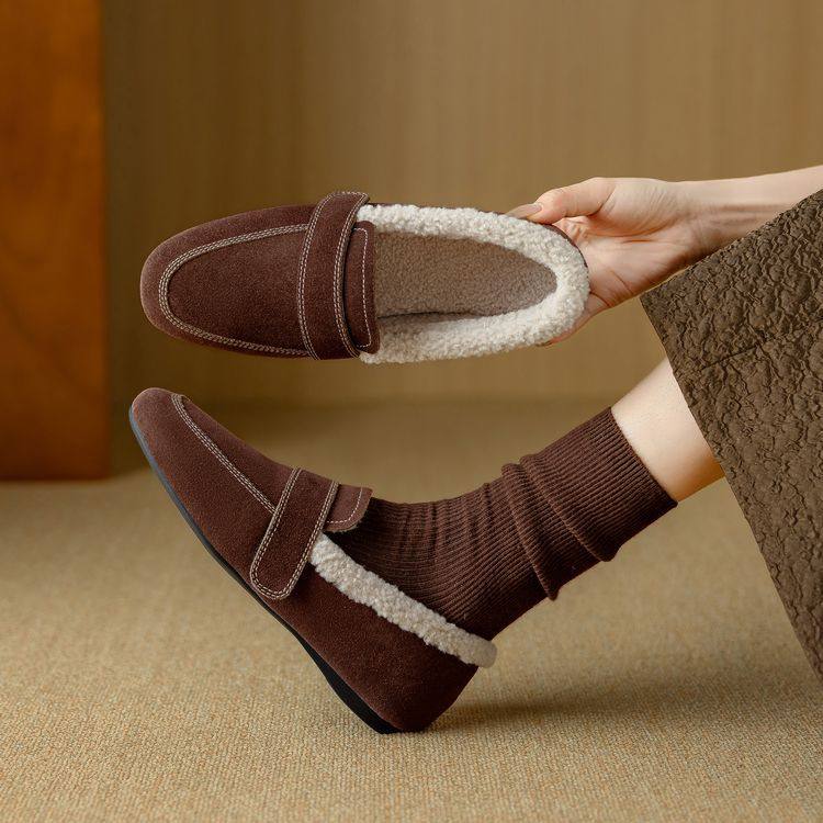 真皮磨砂加绒毛毛单鞋女冬季一脚蹬勃肯软底豆豆鞋加厚保暖棉鞋子,淘宝优惠券,粉丝福利购,淘宝优惠卷