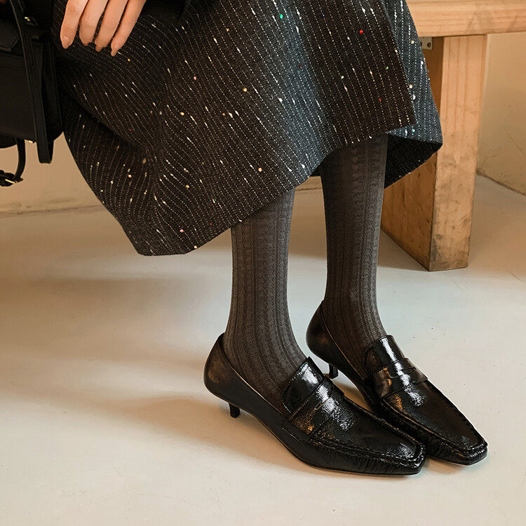 法式方头软底银色单鞋女复古一脚蹬猫跟金属皮中跟浅口羊皮乐福鞋,淘宝优惠券,粉丝福利购,淘宝优惠卷