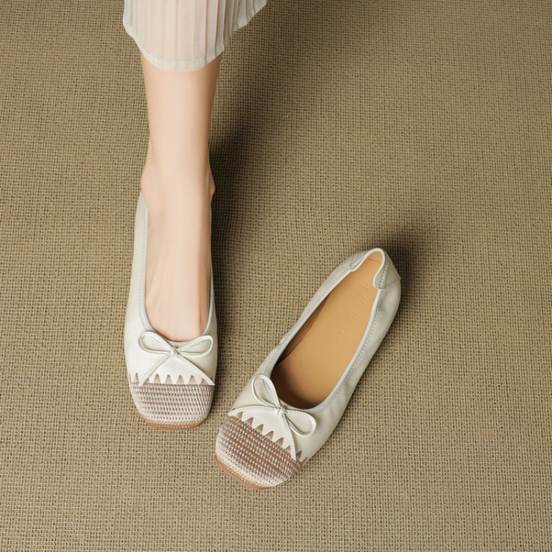 韩版时尚真皮浅口单鞋女方头粗跟通勤简约百搭拼色软底舒适玛丽珍,淘宝优惠券,粉丝福利购,淘宝优惠卷