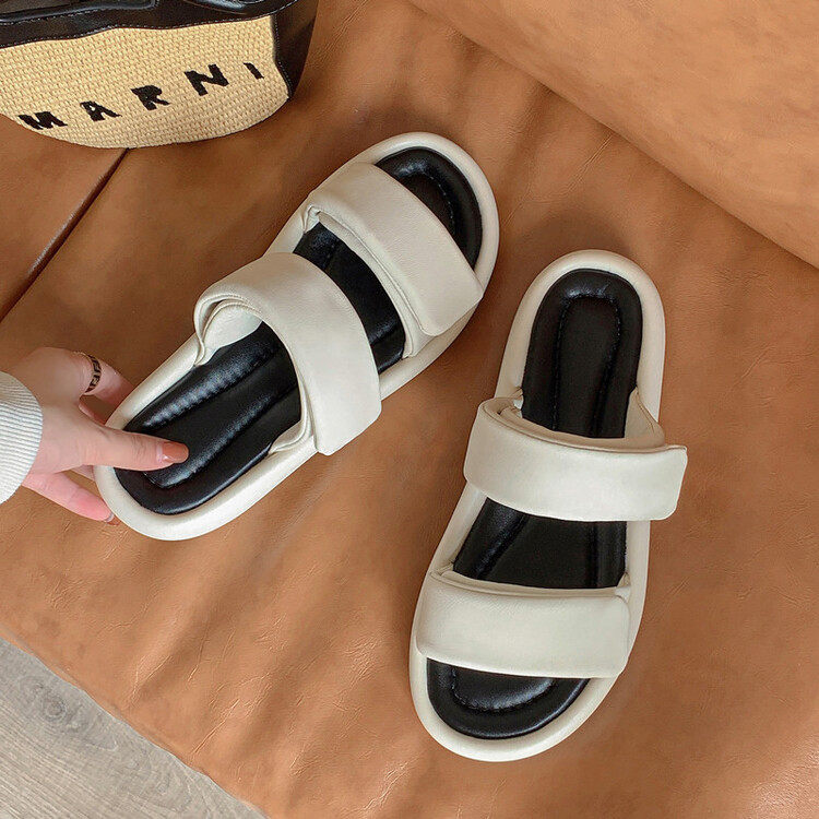 2023新款休闲一字拖魔术贴露趾凉拖鞋女懒人面包拖,淘宝优惠券,粉丝福利购,淘宝优惠卷