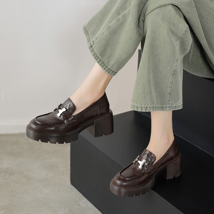 2024英伦风金属扣小皮鞋女粗跟单鞋女春秋复古羊皮厚底高跟乐福鞋,淘宝优惠券,粉丝福利购,淘宝优惠卷