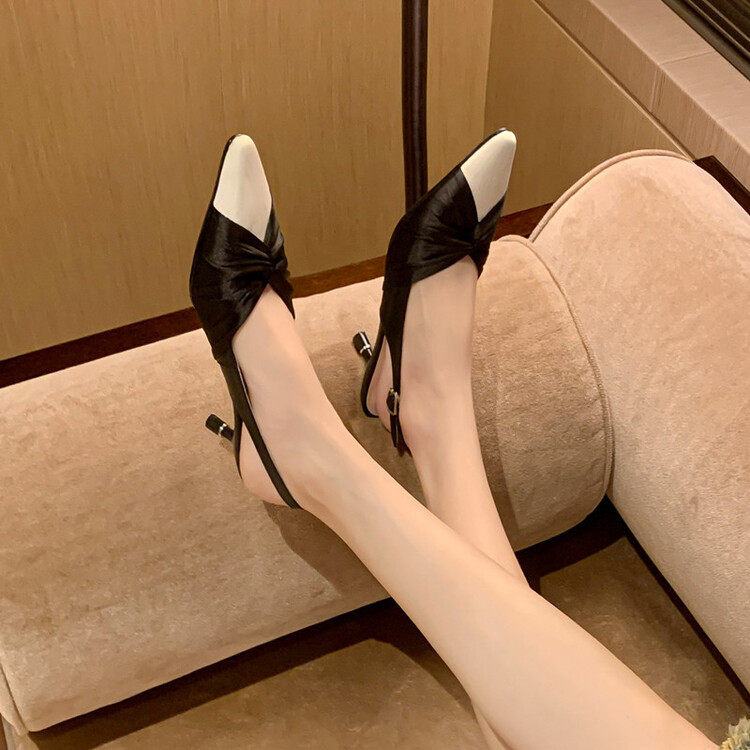 2024新款法式温柔～！拼色猫跟交叉带高跟包头细跟凉鞋女夏季,淘宝优惠券,粉丝福利购,淘宝优惠卷