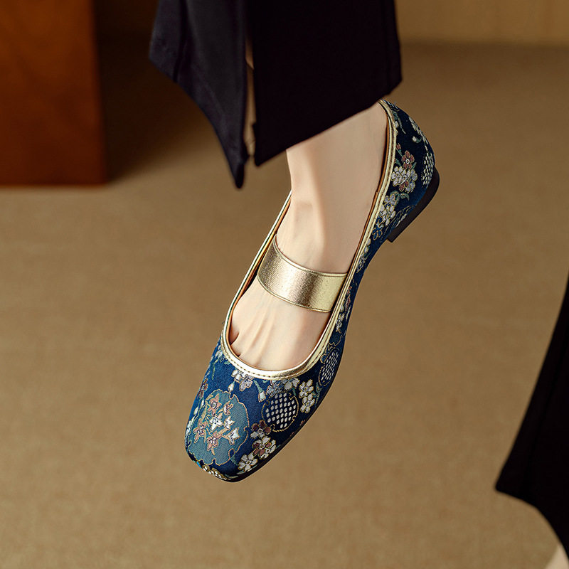 新中式国风浅口单鞋女2025春季新款平底鞋配裙子印花软底玛丽珍鞋,淘宝优惠券,粉丝福利购,淘宝优惠卷
