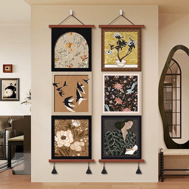 法式中古艺术玄关装饰画2026新款创意餐厅背景墙壁画客厅卷轴挂画,淘宝优惠券,粉丝福利购,淘宝优惠卷