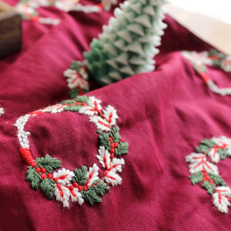 圣诞氛围感桌旗餐边柜盖r布田园轻奢刺绣餐桌斗柜电视柜鞋柜桌垫 - 图1