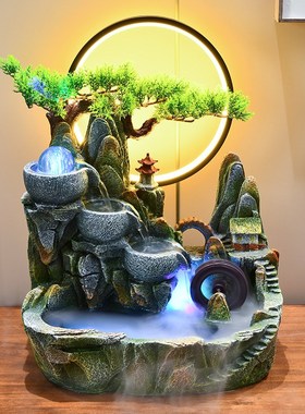 高山流水生财摆件循环水客厅招财风水球假山水景观鱼W缸水车风水