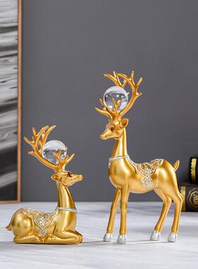 现代轻奢创意招财鹿摆件客厅酒柜电视柜装饰树脂工艺乔迁开业礼品