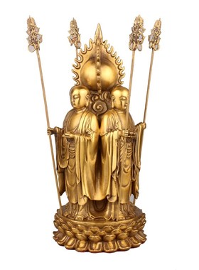 纯黄铜地藏王菩萨摆件九华山x四面地藏王家居客厅供奉办公桌装饰