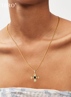 fettero金色尖叶十字架项链男女同款中长款项链时尚百搭毛衣链潮