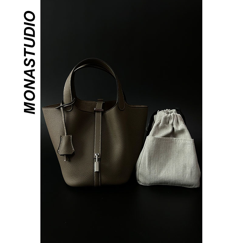 头层牛皮水桶包包2025新款百搭真皮菜篮子女包高级感手拎包手提包 - 图1