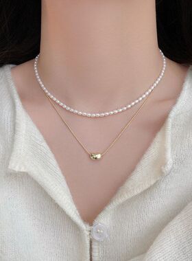 叠珍珠项链配饰锁骨子米粒链金豆