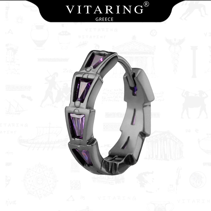 VITARING 925银镀真金黑色极简简约耳圈男镶嵌锆石耳扣适合叠戴,淘宝优惠券,粉丝福利购,淘宝优惠卷