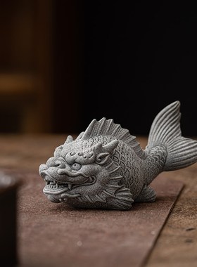 创意龙鱼茶宠茶玩摆件青砂石鱼缸造景F客厅桌面装饰中式鱼化龙礼