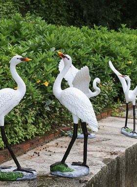 户外仿真仙鹤玻璃钢雕塑花园景观水池假山庭院装饰丹顶.鹤白鹭摆